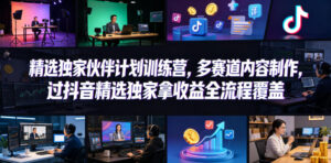 小豁食堂精选独家伙伴计划训练营，多赛道内容制作，过抖音精选独家拿收益全流程覆盖-网赚资源网