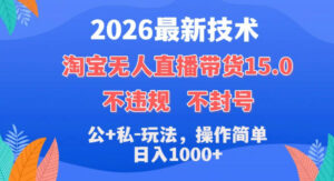 2026最新技术,淘宝无人直播带货15.0,不封号,不违规,公+私玩法,操作简单,日入1k+【揭秘】-网赚资源网