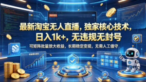 最新淘宝无人直播，独家核心技术，日入1k+，无违规无封号，可矩阵批量放大，长期稳定，无需人工值守【揭秘】-网赚资源网