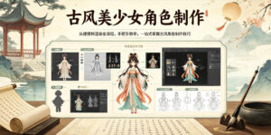 古风美少女角色制作，从建模到渲染全流程，手把手教学，一站式掌握古风角色制作技巧-网赚资源网