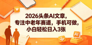 2026头条AI文章,专注中老年赛道,手机可做,小白轻松日入3张-网赚资源网