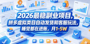 2026最稳副业项目，拼多多虚拟类目自动发货和客服玩法，睡觉都在进账，月1-5W【揭秘】-网赚资源网