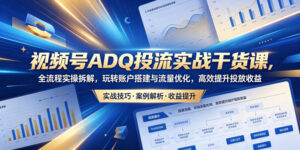 视频号ADQ投流实战干货课,全流程实操拆解,玩转账户搭建与流量优化,高效提升投放收益-网赚资源网
