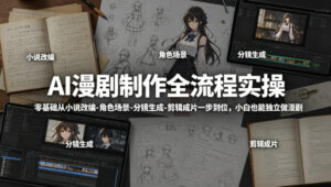 AI漫剧制作全流程实操，零基础从小说改编-角色场景-分镜生成-剪辑成片一步到位，小白也能独立做漫剧-网赚资源网