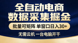 全自动电商数据采集掘金，批量可矩阵单窗口日入30+，无需云机一台电脑开干【揭秘】-网赚资源网