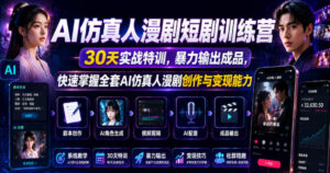 AI仿真人漫剧短剧训练营,30天实战特训,暴力输出成品,快速掌握全套AI仿真人漫剧创作与变现能力-网赚资源网
