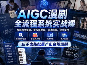 AIGC漫剧全流程系统实战课,爆款剧本挖掘、番茄文改编、高清修复、镜头衔接,新手也能批量产出合规短剧-网赚资源网