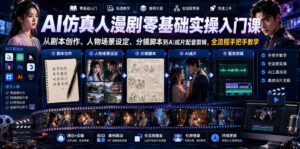 AI仿真人漫剧零基础实操入门课，从剧本创作、人物场景设定、分镜脚本到AI成片配音剪辑，全流程手把手教学-网赚资源网