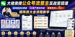 大佬亲授公众号流量主实战变现课，蓝海赛道全覆盖，AI量产原创内容，单账号月入5k+矩阵放大全流程教学-网赚资源网
