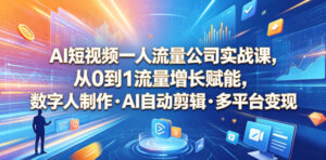 AI短视频一人流量公司实战课,从0到1流量增长赋能,数字人制作・AI自动剪辑・多平台变现,一人做流量生意全落地教程-网赚资源网