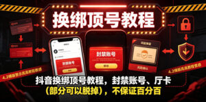 抖音换绑顶号教程，封禁账号、Ting卡（部分可以脱掉），不保证百分百-网赚资源网