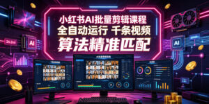 小红书AI批量剪辑课程，24小时全自动运行，解放双手专注运营，千条视频批量处理，小红书算法精准匹配-网赚资源网