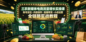 三农新媒体电商流量增长实操课，账号定位・内容创作・直播带货・小店运营，全链路实战教程-网赚资源网