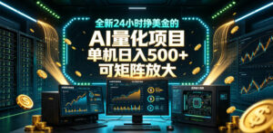 全新24小时挣美金的AI量化项目，单机日入500+，每天见收益，可矩阵放大【揭秘】-网赚资源网