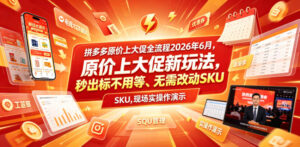 拼多多原价上大促全流程，原价上大促新玩法，秒出标不用等、无需改动SKU，现场实操演示（2026年6月）-网赚资源网
