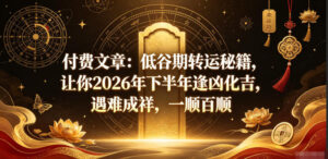 付费文章：低谷期转运秘籍，让你2026年下半年逢凶化吉，遇难成祥，一顺百顺-网赚资源网