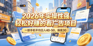2026年实操性强、轻松好賺的看广告项目，一部手机平均日入40-50，保底30米【揭秘】-网赚资源网
