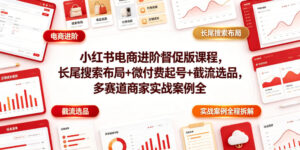 小红书电商进阶督促版课程，长尾搜索布局+微付费起号+截流选品，多赛道商家实战案例全程拆解-网赚资源网