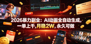 2026暴力副业：AI动画全自动生成，一单上千，月稳2W，永久可做【揭秘】-网赚资源网
