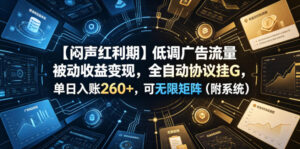 【闷声红利期】低调广告流量被动收益变现，全自动协议挂G，单日入账260+，可无限矩阵（附系统）【揭秘】-网赚资源网