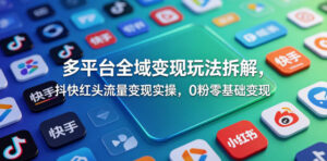 多平台全域变现玩法拆解,抖快红头流量变现实操,0粉零基础变现-网赚资源网