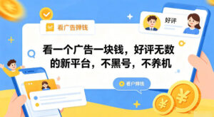 看一个广告一块钱,好评无数的新平台,不黑号,不养机【揭秘】-网赚资源网
