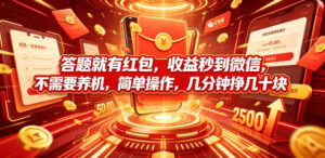 答题就有红包,收益秒到微信,不需要养机,简单操作,几分钟挣几十块【揭秘】-网赚资源网
