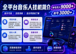 全平台音乐类挂G,单机单号月入9000+,可矩阵,可工作室放大操作【揭秘】-网赚资源网