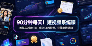 90分钟每天!短视频系统课教你从0做到TikTok上1.8万粉丝,还能单月賺8k【原创双语字幕】-网赚资源网