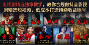 电视剧精选独家教学，教你合规做抖音影视剧精选短视频，低成本打造持续收益账号-网赚资源网