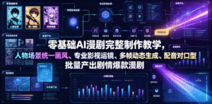 零基础AI漫剧完整制作教学,人物场景统一画风、专业影视运镜、多帧动态生成、配音对口型,批量产出剧情爆款漫剧-网赚资源网