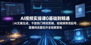 AI视频实操课0基础到精通|AI文案生成、千款热门特效剪辑、短视频带货起号、直播间流量拉升全链路落地-网赚资源网