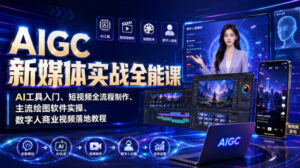 AIGC新媒体实战全能课｜AI工具入门、短视频全流程制作、主流绘图软件实操、数字人商业视频落地教程-网赚资源网
