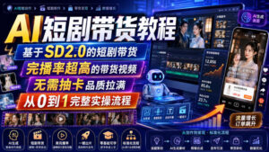 AI短剧带货教程,基于SD2.0的短剧带货,完播率超高的带货视频,无需抽卡品质拉满,从0到1完整实操流程-网赚资源网