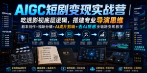 AIGC短剧变现实战营|吃透影视底层逻辑,搭建专业导演思维,剧本创作+视听分镜+AI成片剪辑+去AI质感全链路变现教学-网赚资源网