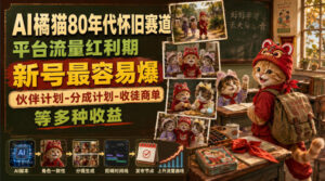 AI橘猫80年代怀旧赛道,平台流量红利期,新号最容易爆,伙伴计划-分成计划-收徒商单等多种收益-网赚资源网