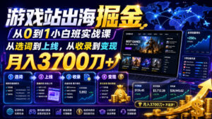 游戏站出海掘金从0到1小白实战课，从选词到上线，从收录到变现，月入3700刀+-网赚资源网