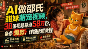AI做邵氏甜妹萌宠视频，30条视频暴涨58万粉，条条爆款，详细拆解教程-网赚资源网