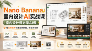 Nano Banana室内设计AI实战课,室内设计师必学AI课,用无限画布快速出效果图、做设计视频-网赚资源网