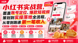小红书实战营,覆盖账号定位、爆款短视频策划到实操落地全流程,从零到跑通第一笔收入-网赚资源网