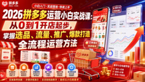 2026拼多多运营小白实战课:从0到1开店起步,掌握选品、流量、推广、爆款打造全流程运营方法-网赚资源网