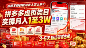 源源不断的被动收入怎么来?拼多多虚拟类目实操月入1至3W,3-5天新店破零出单-网赚资源网