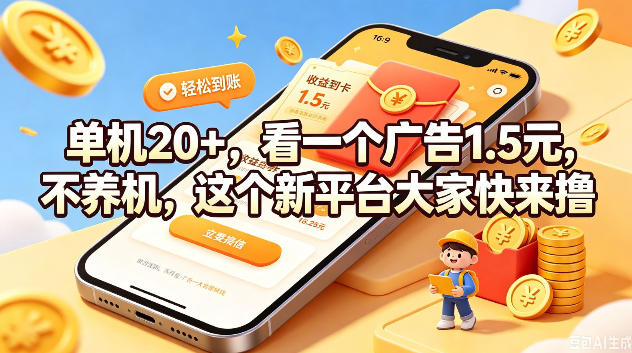 单机20+，看一个广告1.5米，不养机，这个新平台大家快来撸【揭秘】