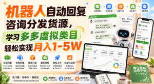 机器人自动回复咨询分发货源，学习多多虚拟类目轻松实现月入1-5W【揭秘】-网赚资源网