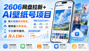 2606网盘拉新+AI壁纸号项目,用AI绘画原创壁纸,賺网盘拉新收益,手机即可操作,月入1W+-网赚资源网