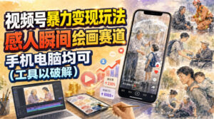 视频号暴力变现玩法,感人瞬间绘画赛道,手机电脑均可-网赚资源网