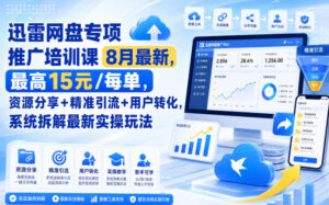 迅雷网盘专项推广培训课8月最新,最高15米/每单,资源分享+精准引流+用户转化,系统拆解最新实操玩法(持续更新)-网赚资源网