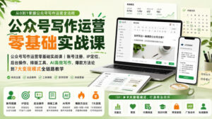 公众号写作运营零基础实战课｜账号注册、IP定位、AI高效写作、爆款方法论到7大变现模式全链路教学-网赚资源网