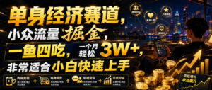 单身经济赛道，小众流量掘金，一鱼四吃，一个月轻松3W+，非常适合小白快速上手【揭秘】-网赚资源网
