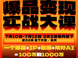 爆品变现实战大课，从爆品，到流量，到成交，一个爆品+IP+私域+用好AI=100W到1000W（7月10-12日）-网赚资源网